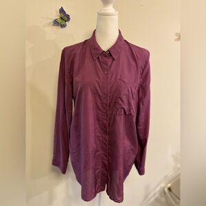Eileen Fisher Deep Purple Button-Down Oversized Silk Shirt size Medium